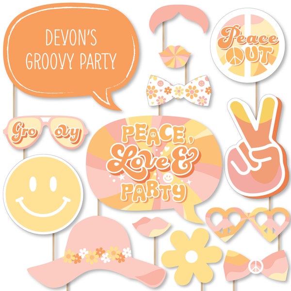 Stay Groovy - Personalized Boho Hippie Party Photo Booth Props Kit - 20 Count