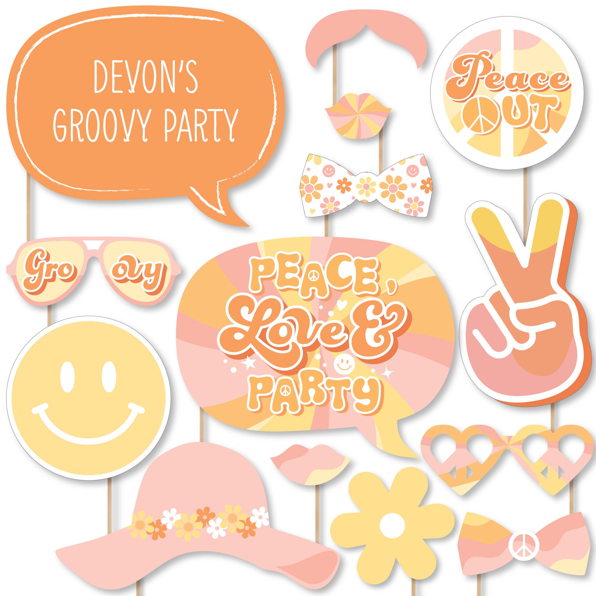 Stay Groovy Personalized Boho Hippie Party Photo Booth Props Kit 20 Count