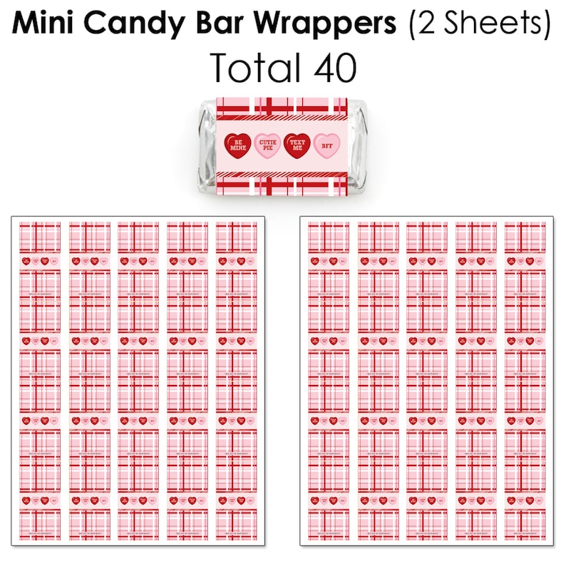 Valentine\u2019s Day Candy Favor Sticker Kit Conversation Hearts Round Candy Stickers and Circle Stickers 304 Pcs Mini Candy Bar Wrappers