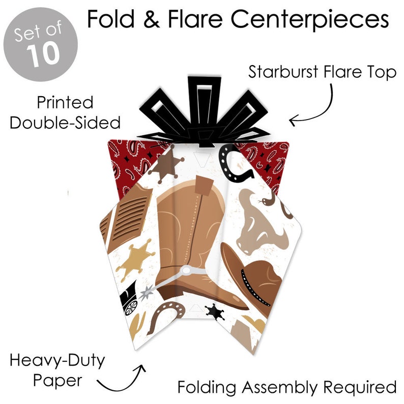 Western Hoedown Table Decorations Wild West Cowboy Party Fold and Flare Centerpieces 10 Count image 3