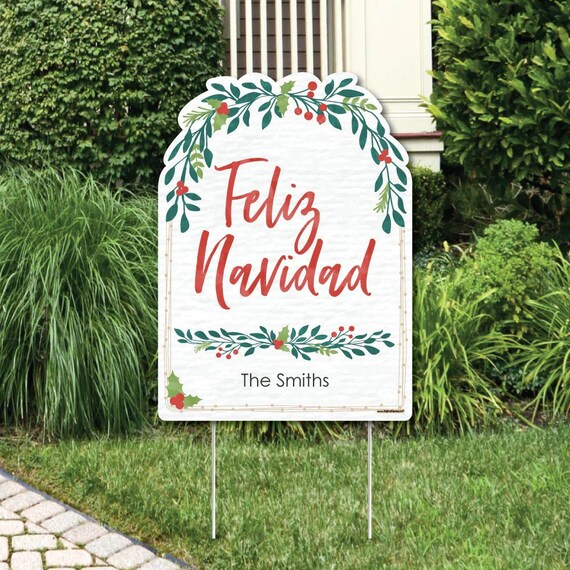 Feliz Navidad Welcome Sign - Holiday Spanish Christmas Party Outdoor Lawn Decorations - Cactus Christmas Party Yard Sign Il_570xn