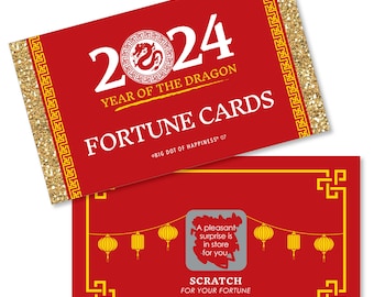 Chinese New Year - 2024 Year of the Dragon Game Scratch Off Fortune Cards - 22 Count