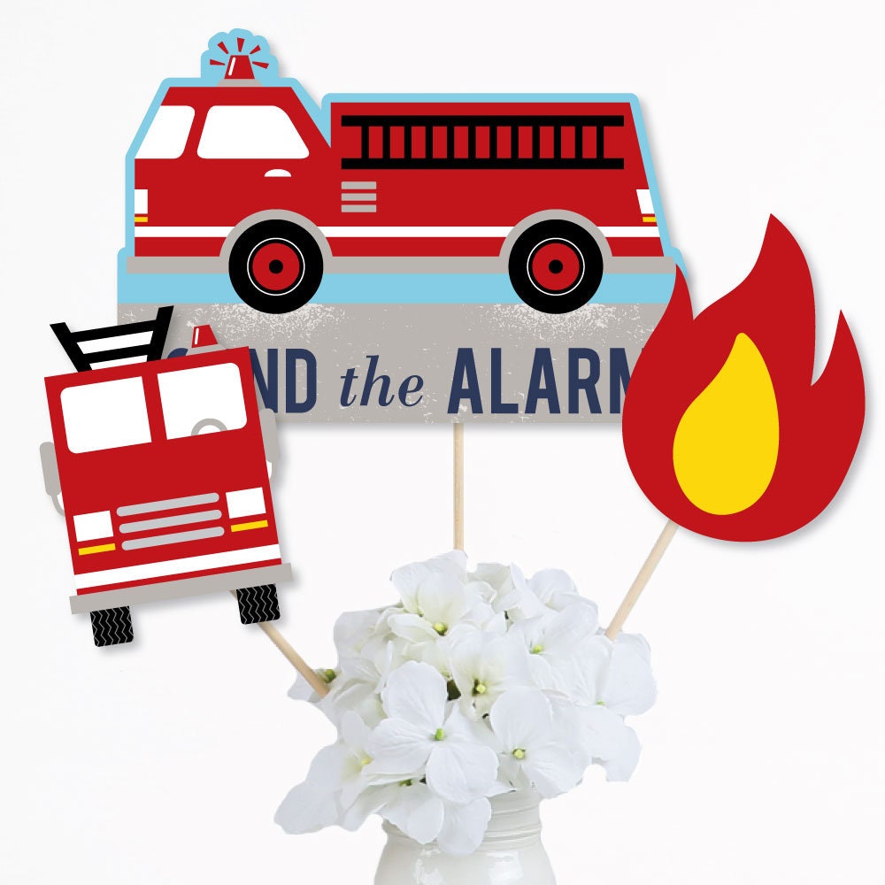 Fired Up Fire Truck - Firefighter Firetruck Baby Shower or Birthday Party Centerpiece Sticks - Table Toppers - Set of 15, image size:1000x1000