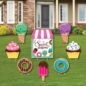 Sweet Shoppe - Shaped Lawn Decorations - Outdoor Yard Decorations - Candy and Bakery Lawn Ornaments - Sweet Treats Yard Signs - 8 Pc