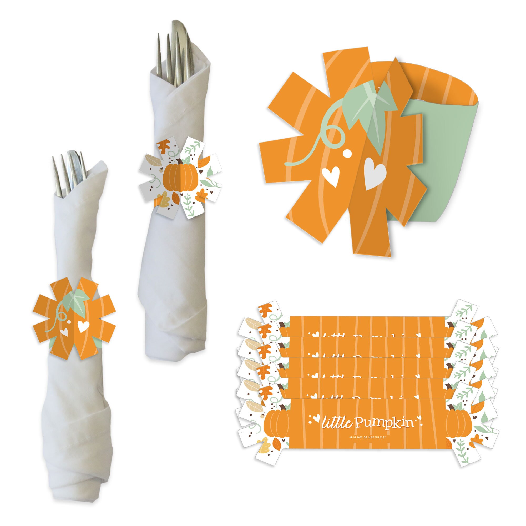 Little Pumpkin Fall Birthday Party or Baby Shower Paper Napkin Holder Napkin Rings Set of 24