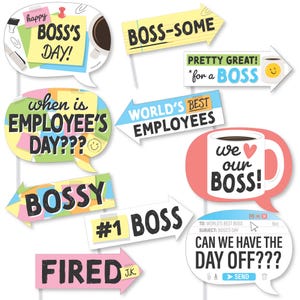 Kit de accesorios divertidos para fotomatón "El mejor jefe del mundo", juegos de palabras para el trabajo, decoración para el Día del Jefe, artículos para fiestas de oficina - 10 palitos de accesorios