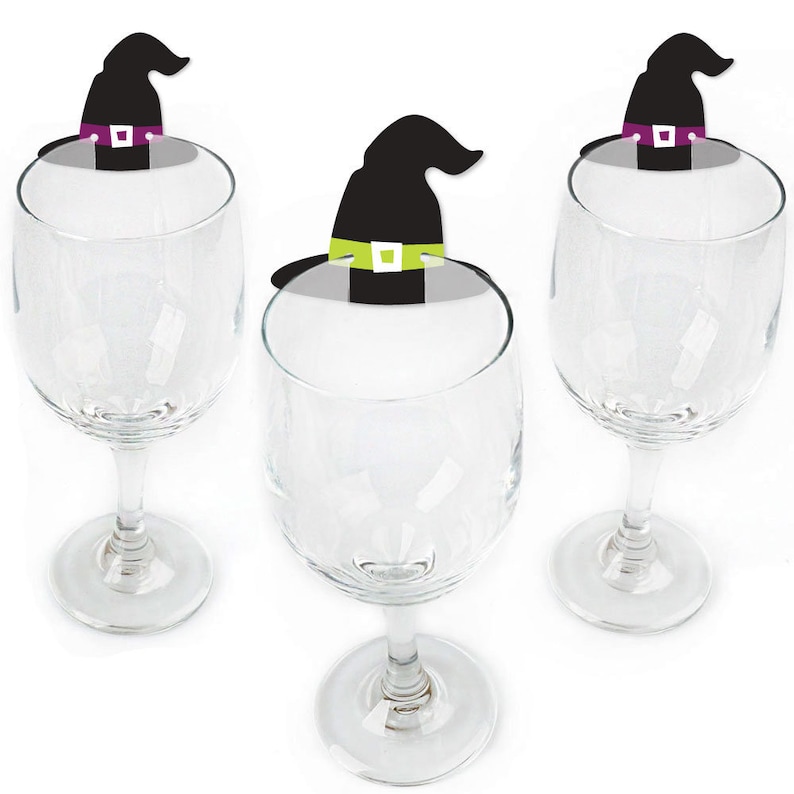 Halloween Drink Markers Halloween Witch Party Beverage Glass Markers Witch Hat Shaped Glass Markers Wine Tags -24 Ct Happy Halloween