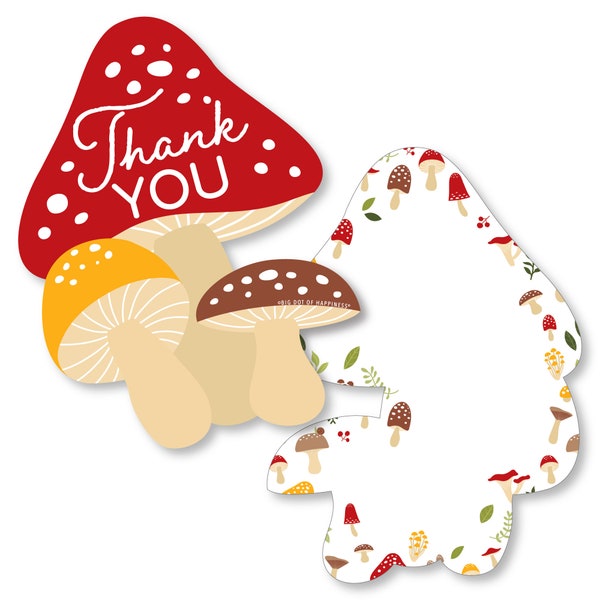 Wild Mushrooms - Shaped Thank You Cards - Red Toadstool Party Thank You Note Cards with Envelopes - Set of 12