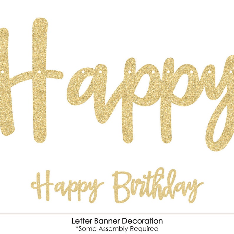 36 Banner Cutouts and No-Mess Real Gold Glitter Happy Birthday Banner Letters Birthday Letter Banner Decoration Gold 50th Birthday