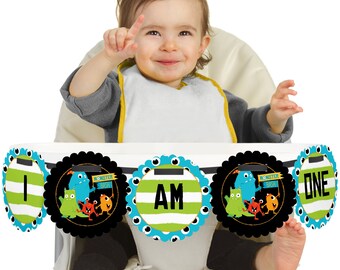 Monster Bash - 1st Birthday - I Am One - First Birthday High Chair Banner - Little Monster Birthday Decorations - Silly Monster Birthday