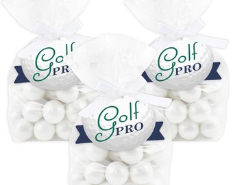 Par-Tee Time - Golf - Birthday or Retirement Party Clear Goodie Favor Bags - Treat Bags With Tags - Set of 12