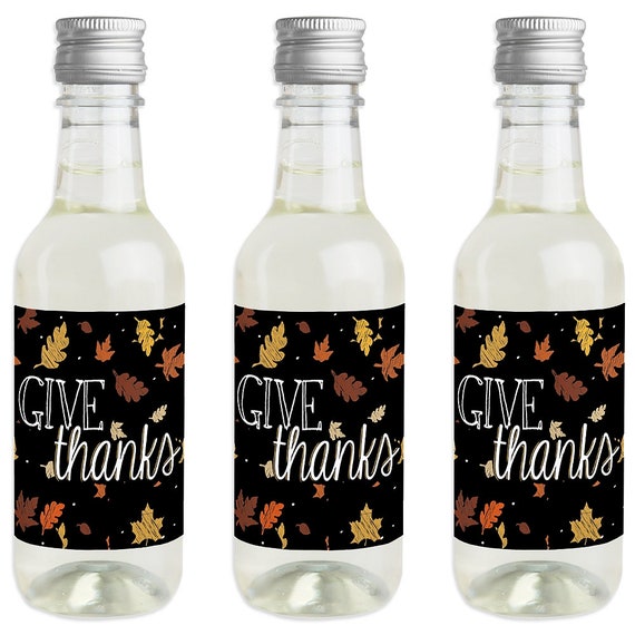 Give Thanks - Mini Wine and Champagne Bottle Label Stickers - Thanksgiving Party Gift - Fall Themed Party Gift for Women and Men - Set of 16 Il_570xn