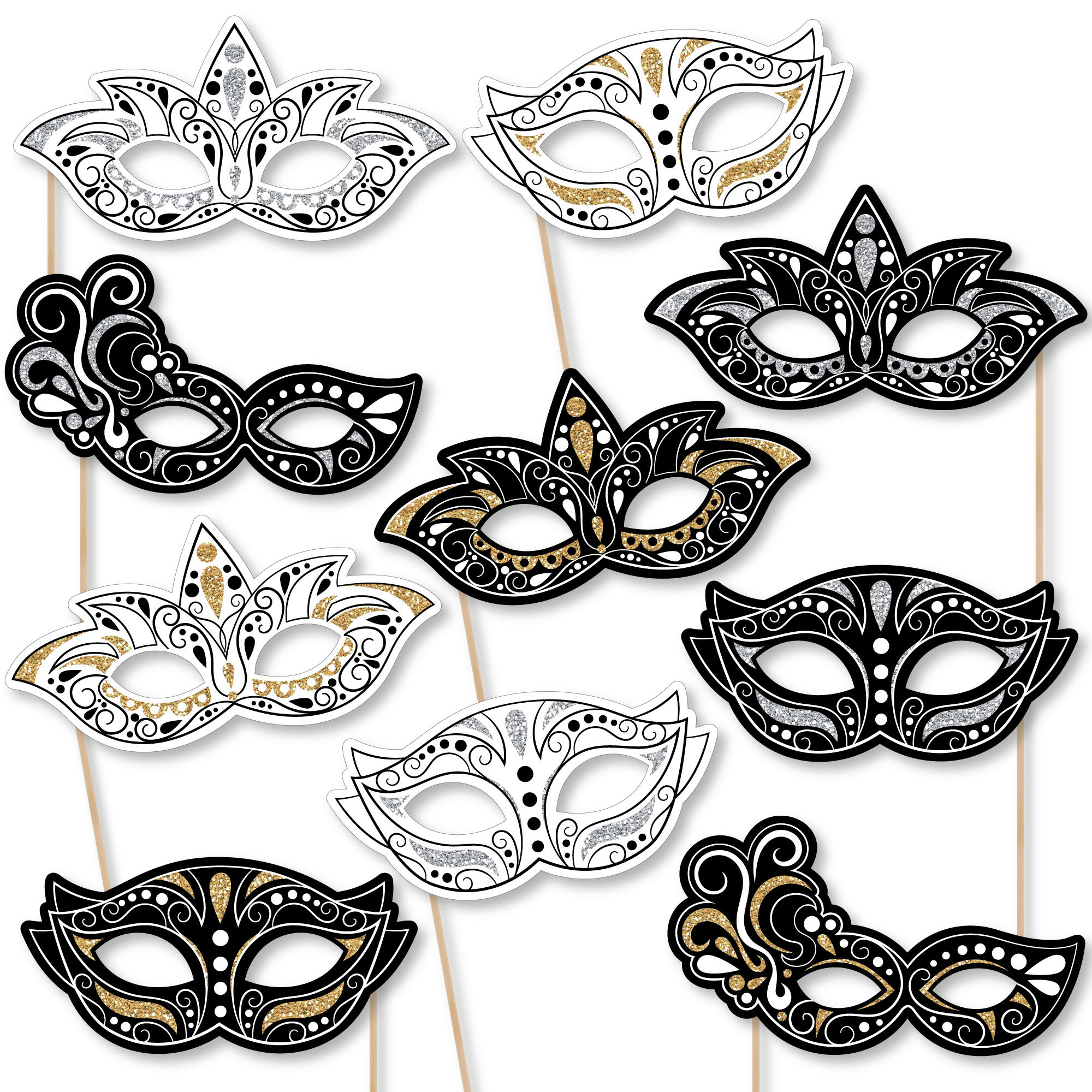 Masquerade Masks Paper Card Stock Venetian Mask Party Photo Booth Props Kit 10 Count