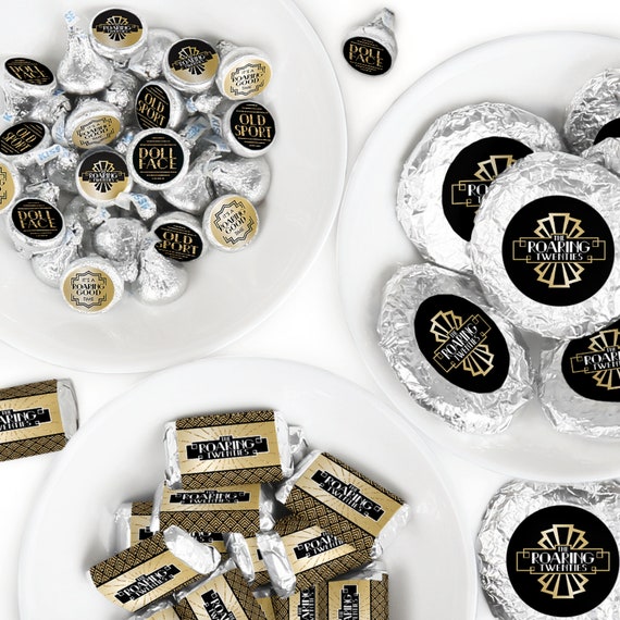 Roaring 20's - Mini Candy Bar Wrappers, Round Candy Stickers - 1920s Art Deco Jazz Candy Sticker Kit - 304 Pieces Il_570xn