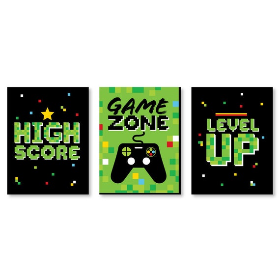 Game Zone - Wall Art and Pixel Video Game Kids Room Décor - 7.5” x 10” - Set of 3 Prints Il_570xn