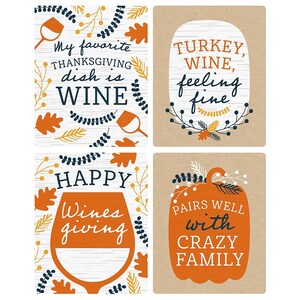 Happy Thanksgiving Fall Harvest Party Decorations for Women and Men Wine Bottle Label Stickers Set of 4 Bild 2