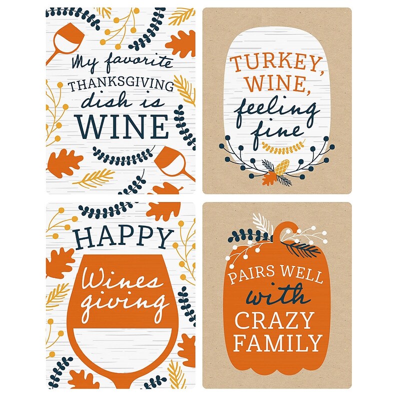 Happy Thanksgiving Fall Harvest Party Decorations for Women and Men Wine Bottle Label Stickers Set of 4 image 2