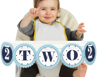 Two Much Fun - Boy - 2nd Birthday - TWO - Second Birthday High Chair Banner - Second Birthday Party Decorations