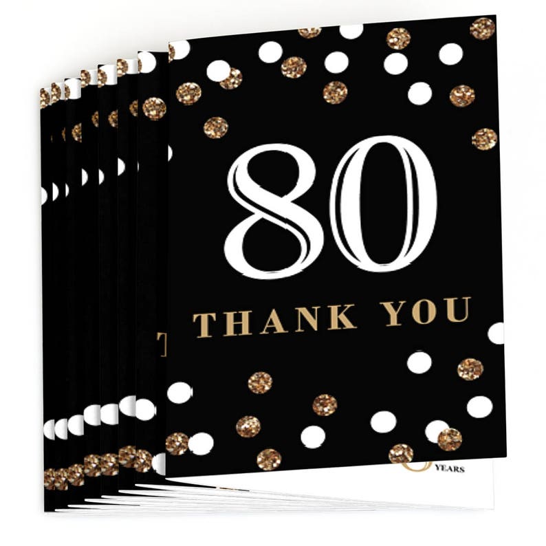 80th Birthday Thank You Cards Adult 80th Birthday Gold - Etsy