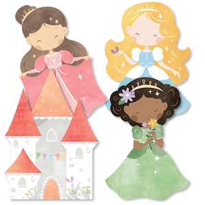 Princess Party Paper Cutouts, Double-Sided Castel and Princess Character-Shaped Decor, DIY Princess Birthday Party Essentials - Set of 20