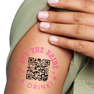 Custom Buy the Bride a Drink Temporary Tattoos, Personalized QR Code Bachelorette Party Favors - Set of 12 Temporary Tattoos