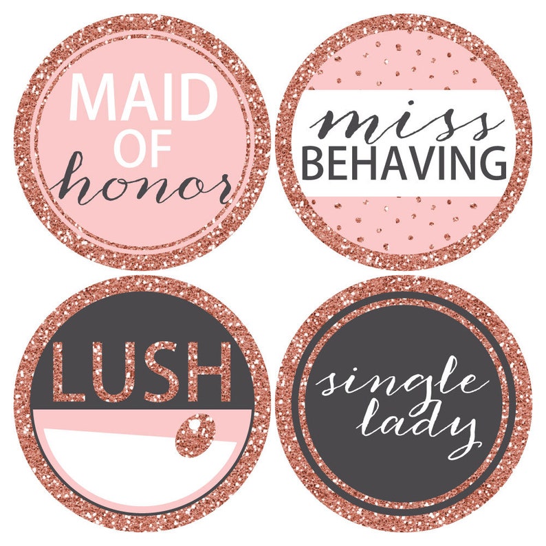 Rose Gold Bridal Shower Badges Name Tag Stickers Rose Gold Bridal Shower or Bachelorette Party Name Badges Bride Squad 12 Ct.