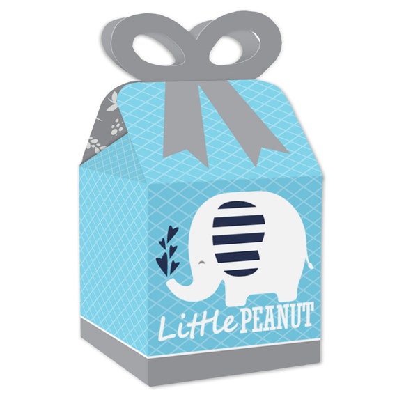 Blue Elephant - Square Favor Gift Boxes - Boy Baby Shower or Birthday Party Bow Boxes - Set of 12 Il_570xn