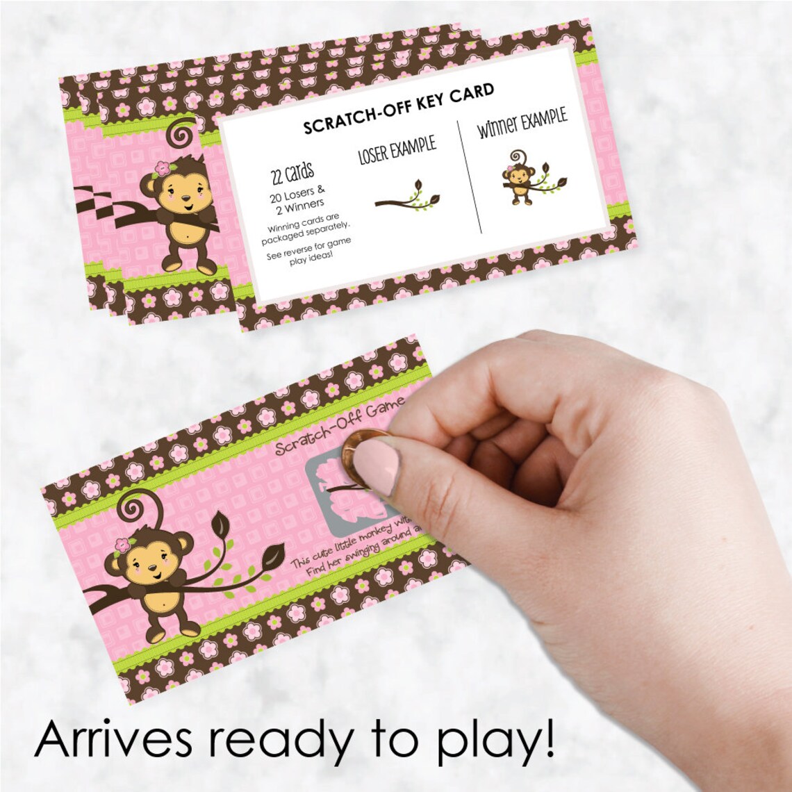 Pink Monkey Girl Baby Shower Scratch off Game 22 Pink Monkey Etsy