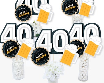 Cheers and Beers to 40 Years - 40th Birthday Party Centerpiece Sticks - Table Toppers - Set of 15