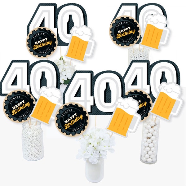 Cheers and Beers to 40 Years - 40th Birthday Party Centerpiece Sticks - Table Toppers - Set of 15