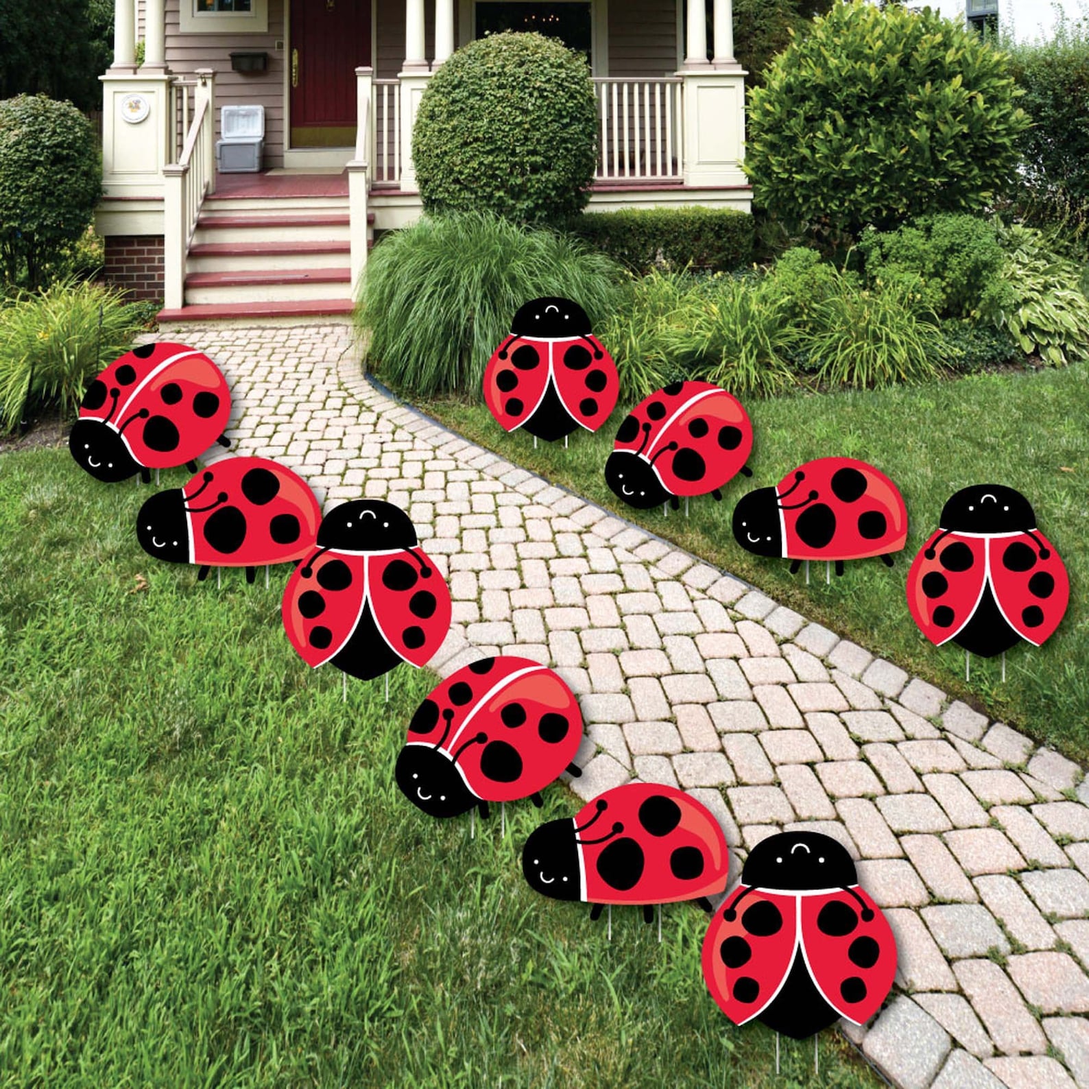Happy Little Ladybug  Lawn Decorations  Outdoor Baby Shower or Birthday Party Yard Decorations  10 Piece