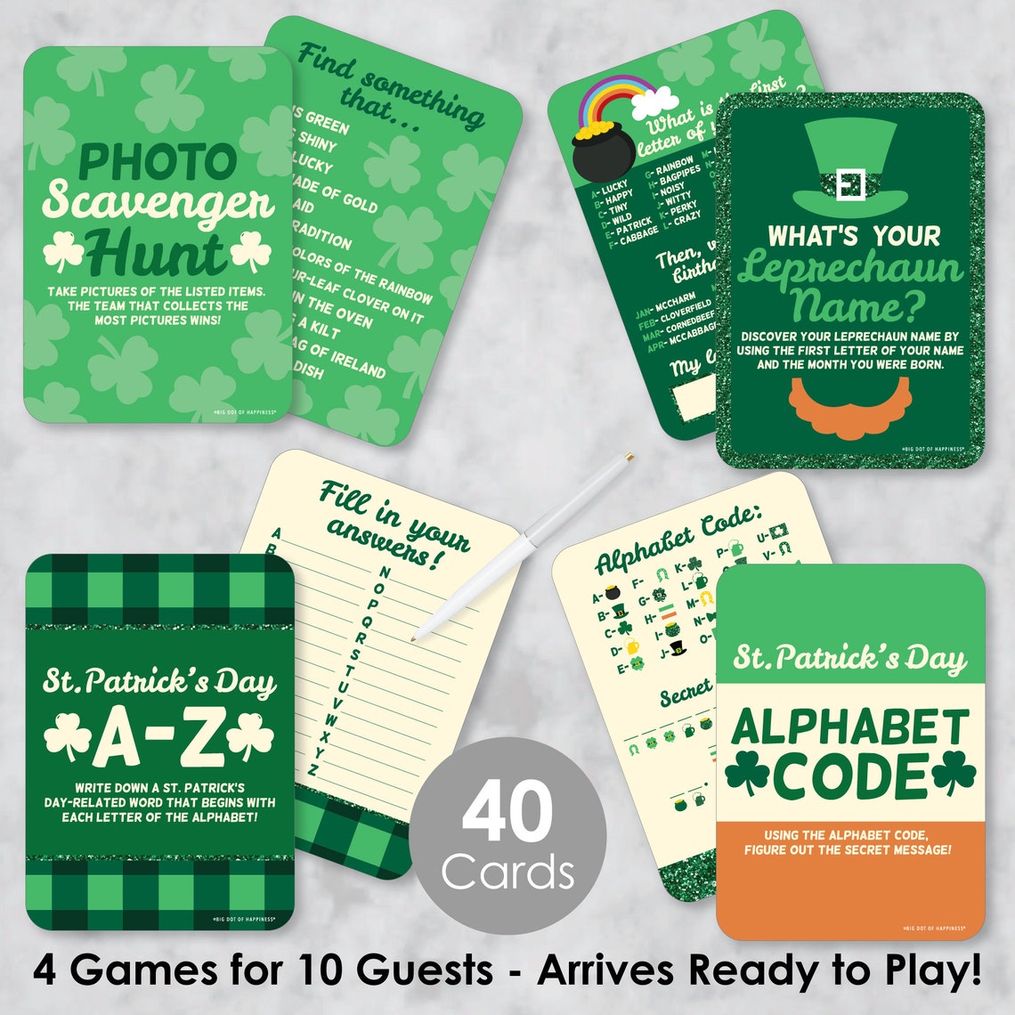 St. Patricks Day 4 Saint Pattys Day Party Games 10 Cards Etsy