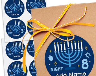 Hanukkah Menorah - Round Chanukah Holiday Party To and From Gift Tags - Large Stickers - Set of 8