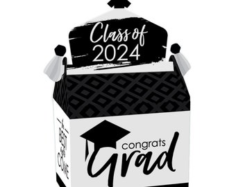 Black and White Grad - Best is Yet to Come - Treat Box Party Favors - 2024 Graduation Party Goodie Gable Boxes - Set of 12