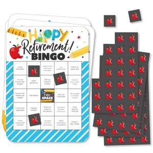 Teacher Retirement - Bingo Cards and Markers - Happy Retirement Party Shaped Bingo Game - Set of 18