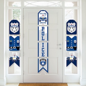 Calling All Units - Police - Hanging Vertical Paper Door Banners - Cop Birthday Party or Baby Shower Wall Decoration Kit - Indoor Door Decor