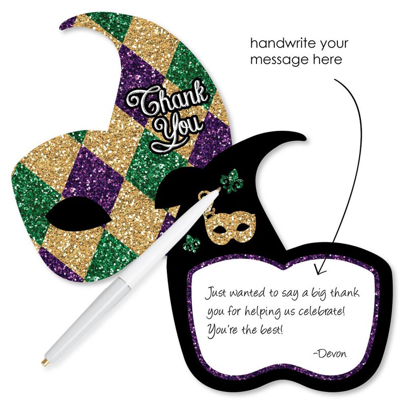Mardi Gras Shaped Thank You Cards Masquerade Party Thank - Etsy