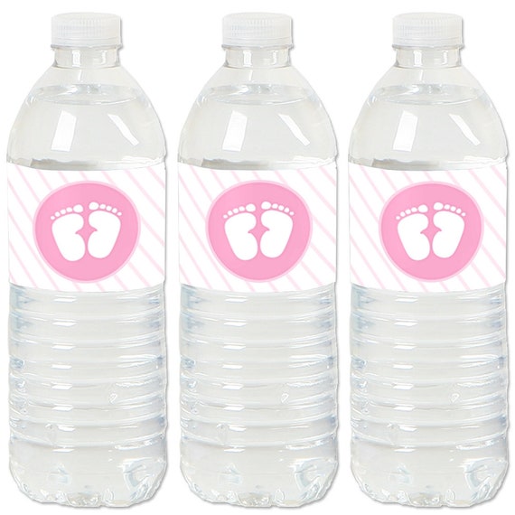 Baby Feet Pink - Water Bottle Sticker Labels - Waterproof Self Stick Labels - Girl Baby Shower Favors - 20 Ct. Il_570xn