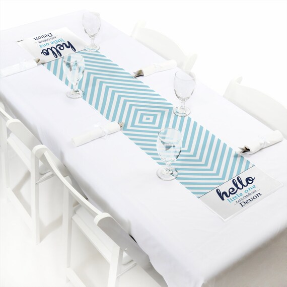 Hello Little One Blue And Silver Petite Table Runner Custom