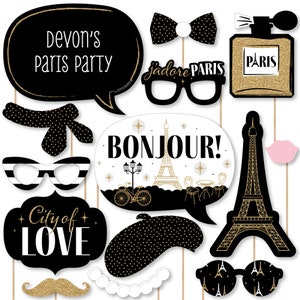 Stars Over Paris - Personalized Parisian Themed Party Photo Booth Props Kit - 20 Count