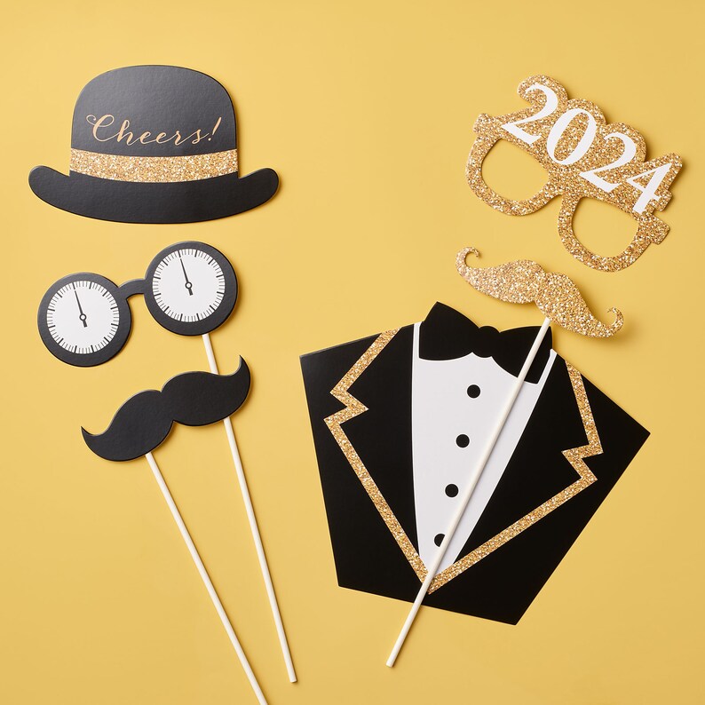 New Year's Eve Gold 2024 New Year's Eve Party Photo Booth Props Kit 20 Count image 2