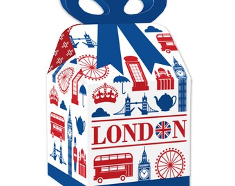 Cheerio, London - Square Favor Gift Boxes - British UK Party Bow Boxes - Set of 12