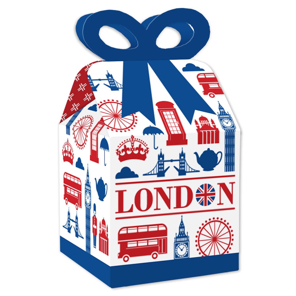 Cheerio, London - Square Favor Gift Boxes - British UK Party Bow Boxes - Set of 12