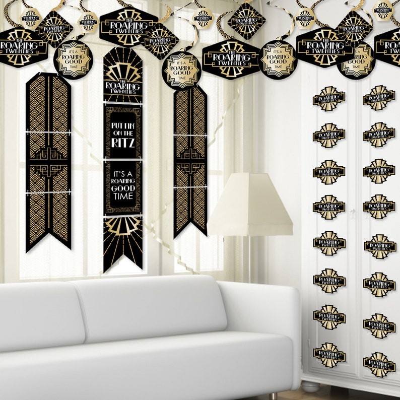 1920s Art Deco Jazz Party Room Decoration Kit Wall and Door Hanging Decor Roaring 20\u2019s