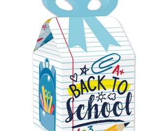 Back to School - Square Favor Gift Boxes - First Day of School Classroom Decorations Bow Boxes - Set of 12