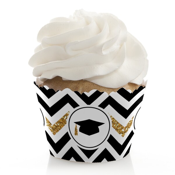 Graduation Cupcake Wrappers - Grad Party Cupcake Decorations - Tassel Worth The Hassle - Gold Cupcake Supplies - Set of 12 Cupcake Liners