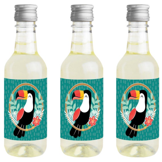Calling All Toucans - Mini Wine and Champagne Bottle Label Stickers - Tropical Bird Party Favor Gift for Women and Men - Set of 16 Il_570xn