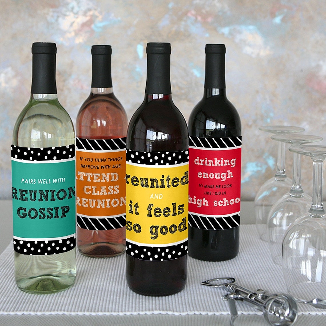 Class Reunion Wine Bottle Labels for School Parties and Etsy