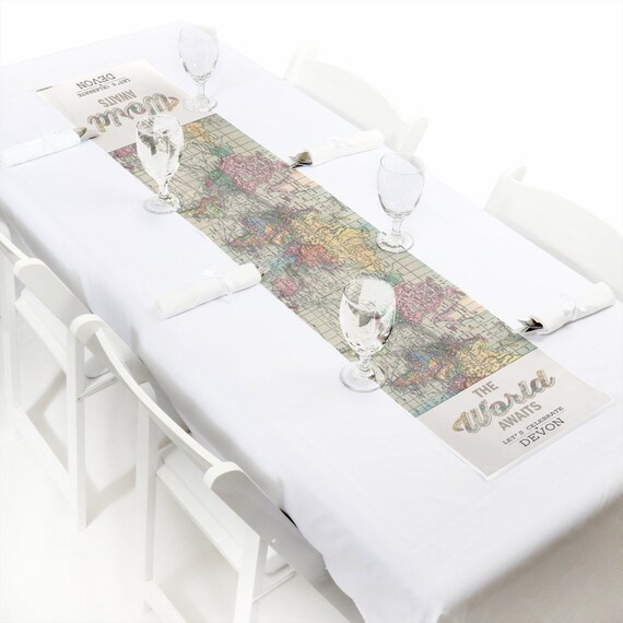 World Awaits Travel Themed Petite Table Runner Custom Etsy