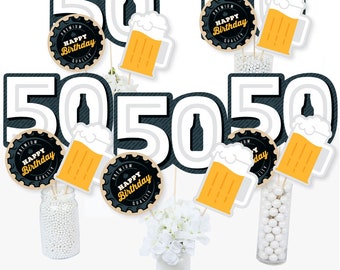 Cheers and Beers to 50 Years - 50th Birthday Party Centerpiece Sticks - Table Toppers - Set of 15